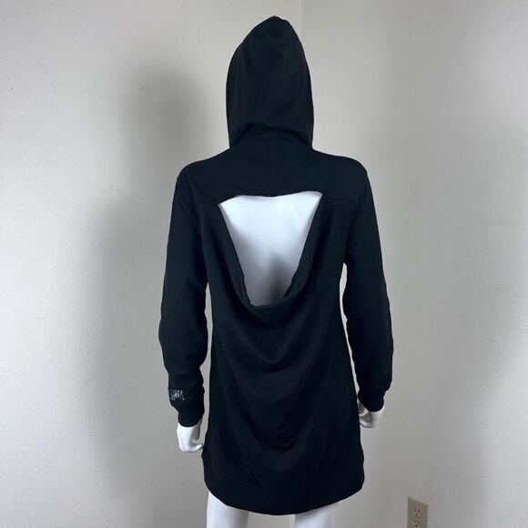 Victoria's Secret Women Size S Black Pullover Hood Mini Sweater Dress Open Back - Picture 8 of 16